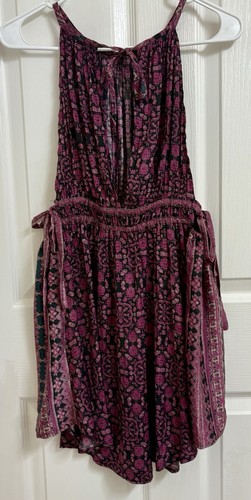 Free People Mini-Sommerkleid Damen Größe S ärmellos lila Blumen offene Seiten - Bild 2 von 6