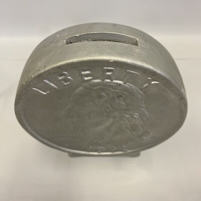 Vintage US Quarter Shaped 25 Cents Silver Coin Piggy Bank