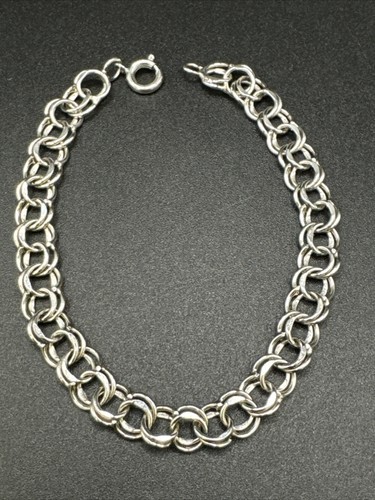 7” Sterling Silver Double Chain Bracelet For Charms 8g 925 I15