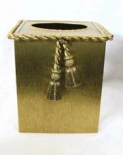Vintage 90s Hollywood Regency Gold Metal Tissue Box Cover – Tassel & Rope