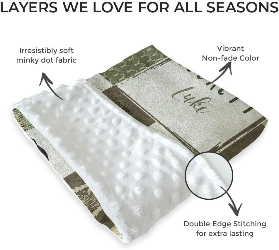 Mantas de bebé de caza personalizadas con respaldo punteado de doble capa para niños versión 2 Foto 2 de 3
