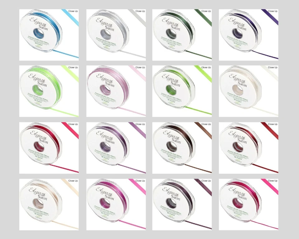 ELEGANZA 3mm x 50m Narrow Double Faced Satin Ribbon - Card Needlecraft Bead Paper Craft