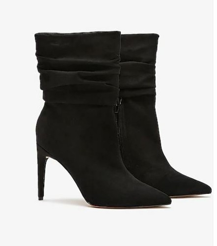 EXPRESS Black Faux Suede Pointed Toe Slouch Heeled Booties