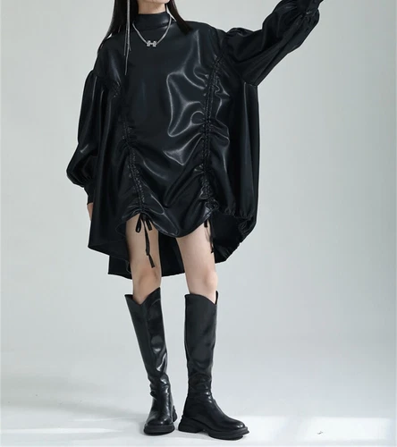 Women Long Sleeve Dress Japanese Loose Casual Standing collar cloak coat - Foto 8 di 15