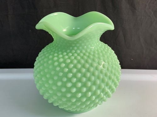 MOSSER FENTON HOBNAIL JADEITE GREEN RARE VASE PETAL RUFFLED 7.5"T x 7"W - Picture 4 of 7