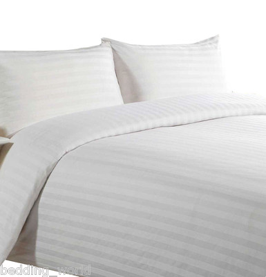 SATIN STREIFEN WEISS BETTWÄSCHESETS 100 % ÄGYPTISCHE BAUMWOLLE 300 FÄDEN