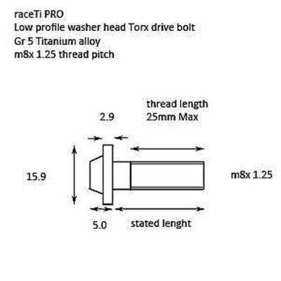 M8 25mm Titan Low Profile Torx Ti Scheiben Schraube 25 x 1.25 t40 5x Packung M8 25mm Titan Low Profile Torx Ti Scheiben Schraube 25 x 1.25 t40 5x Packung