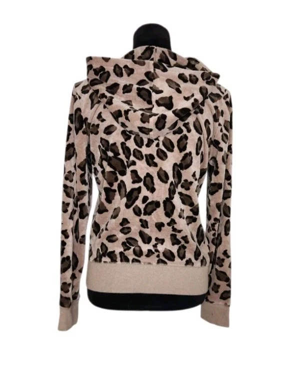 Juicy Couture Leopard Print Velour Full Zip Hooded Jacket Sz L Crown Y2K Flawed - Image 3 of 4