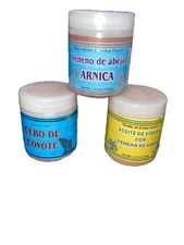 3 POMADA -VENENO DE ABEJA ,ARNICA ,CEBO DE COYOTE, ACEITE DE VIVORA