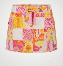 Vintage Y2K Lilly Pulitzer Patchwork Floral Mini Skirt Grommet Tie Size 12