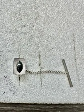 VTG 1960s JML Sterling Silver & Onyx Tie Tack 