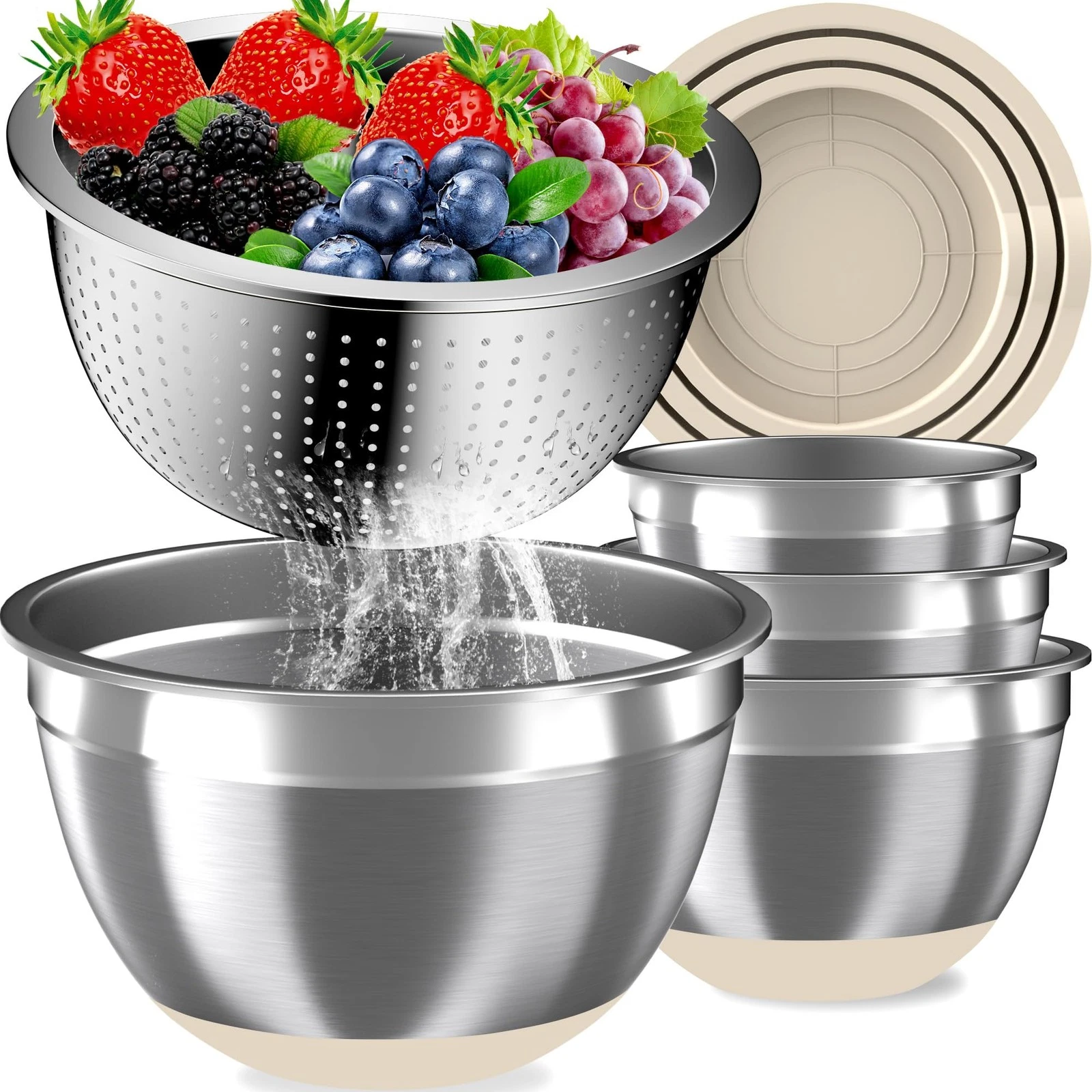 Mixing Bowls with Airtight Lids Set, 4 Stainless Steel Bowls Nesting Bowls & ...