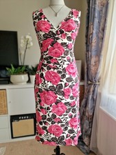 Phase Eight Pink Rose Floral Bodycon Midi Dress UK 12 Pencil Occasion NWT