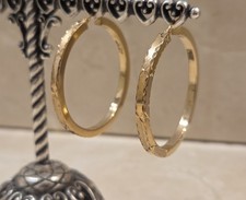 New Sterling Silver Square Tube 40mm Hoop Earrings Diamond Cut Gold Tone