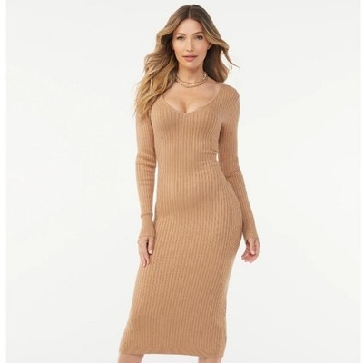New Sofia by Sofia Vergara Tan Ribbed Bodycon Dress Size Large