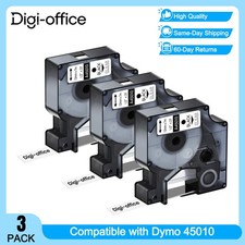 3 PK 45010 Black Clear Label Tape for DYMO D1 LabelPoint 200 250 Print 1/2" 12MM