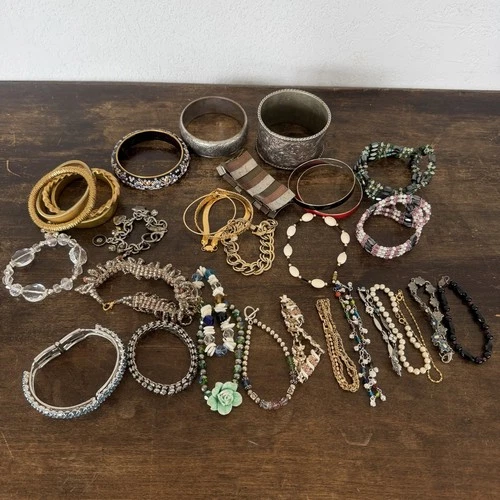 Vintage Costume Jewelry Lot 1.5 Lbs Bracelets Bangle Charm Estate Wearable
