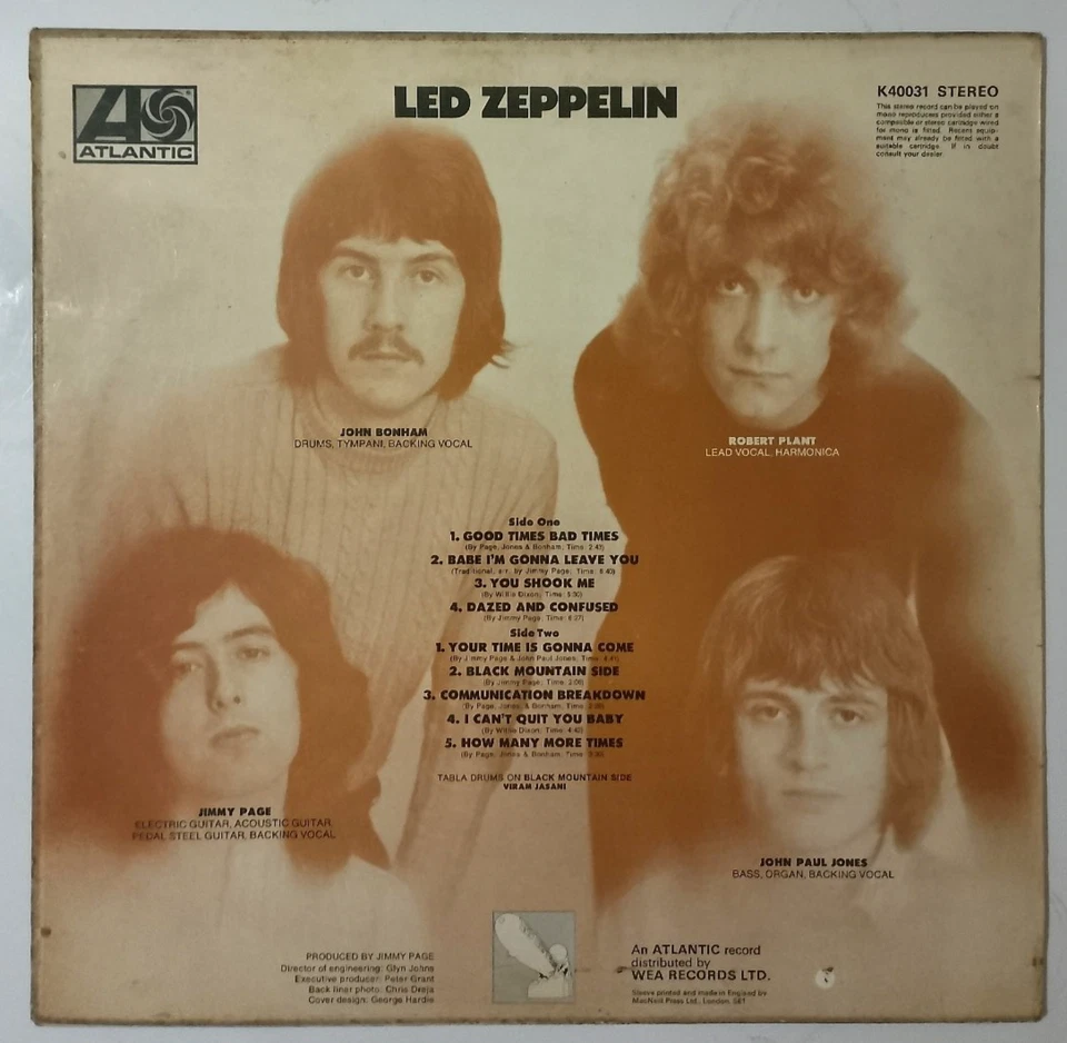 Vinyl LP  Led Zeppelin ‎– Led Zeppelin I 1972 UK press Re-issue VG/VG K40031  - Image 4 of 4