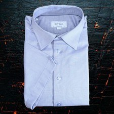 Eton Contemporary Light Blue Micro Geometric Shirt 17 XL Short Sleeve
