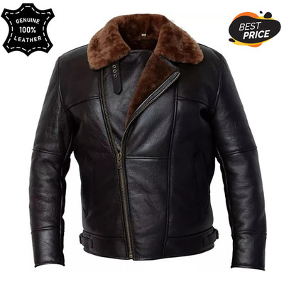 Men s Real Sheepskin Leather B4 Bomber Jacket   RAF Aviator Flight Pilot Coat