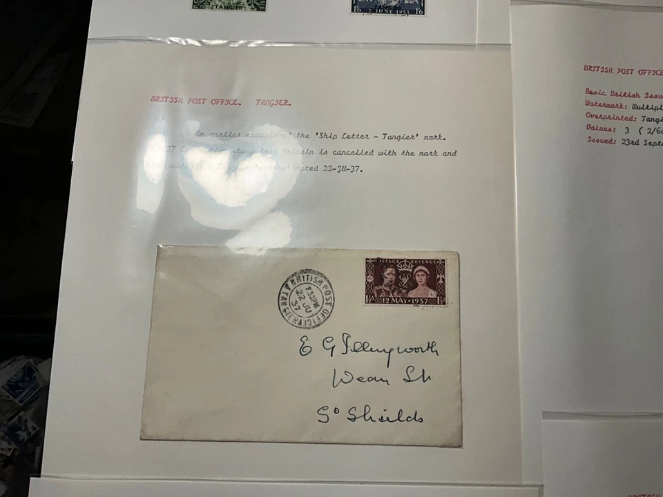 Tanger British Post Office Cover QE 1953 on + kgvi 20 hojas lote 3 ad56 Foto 2 de 4