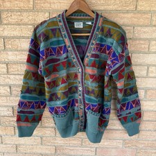 90s IVY coogi-style textured cardigan sweater size Medium hip hop streetwear vtg