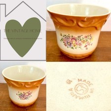 Vintage Made in Romania Jardiniere Beige Floral Flower Pot Planter