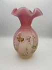 Fenton Hand Painted Butterfly Topaz Amberina Vase "GLOWS" Signed  555/1000