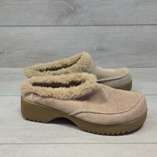 Vintage Lower East Side Women Leather Faux Fur Lined Clogs Mule 90s Sz 8.5