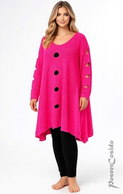 AKH LAGENLOOK Strick Kurz-Kleid Long Pullover pink 46 48 50 52 54 56 XL XXL XXXL