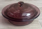 Vintage Vision Corning Ware 1 Quart V-31-B Cranberry Round Casserole w/PYREX Lid