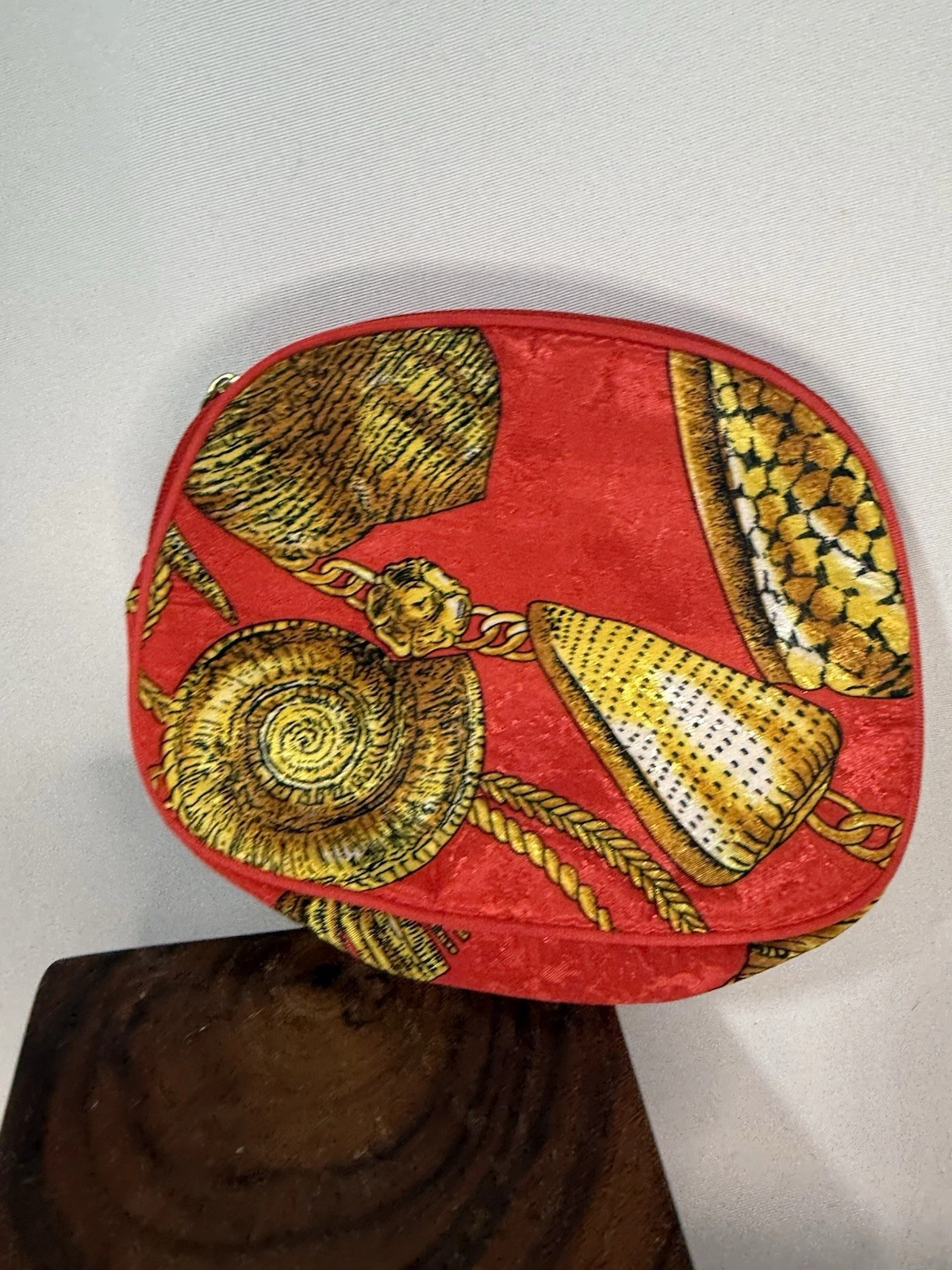 VTG OSCAR DE LA RENTA Silk Fabric Toiletries Travel Bag Cosmetic Nautical Red