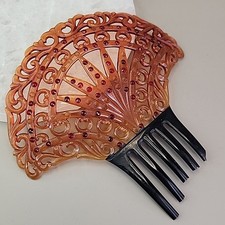 Vintage Large Hair Comb Spanish Mantilla Celluloid Fan Broke Prongs 5.25"