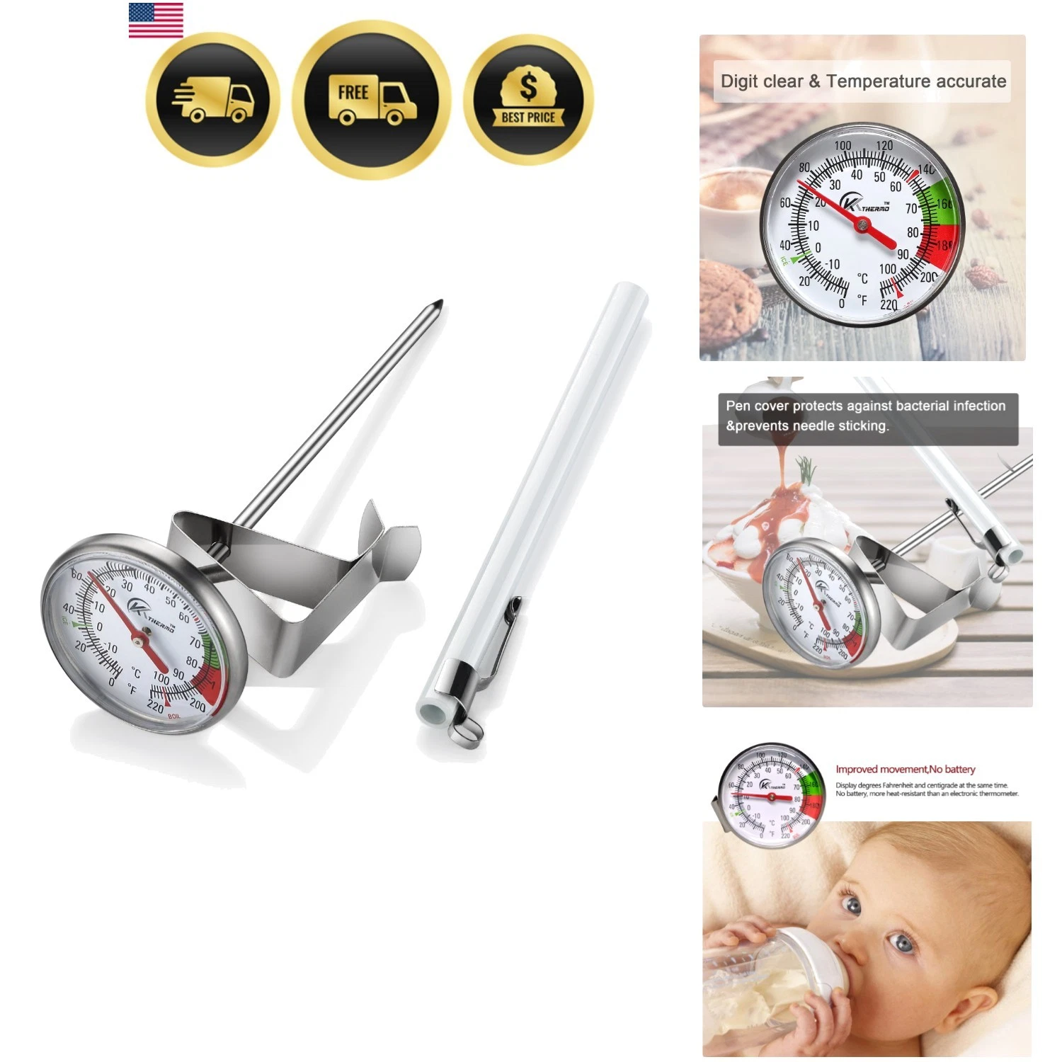 Instand Read 2-Inch Dial Thermometer,Best for The Coffee Drinks,Chocolate Mil...