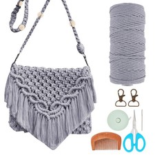 INFUNLY DIY Macrame Bag Kit for Adult Beginners Boho Cord Gray