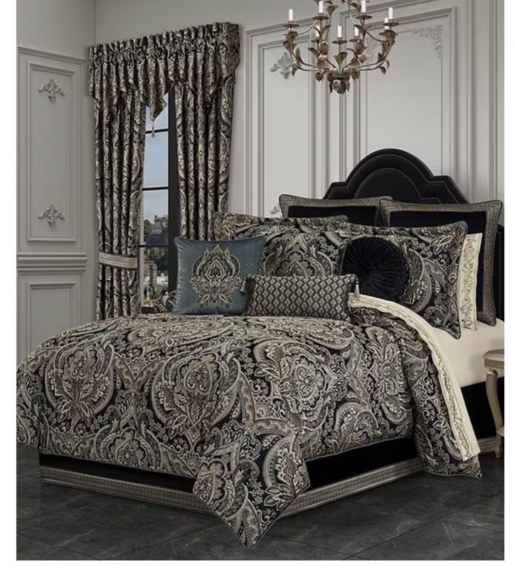 NIP J. Queen New York Cascade Glacier Black Woven Damask Queen