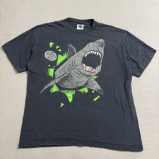 VTG Maui And Sons Shirt Mens XL Black Shark Neon Graphic Made USA 80s Surf Tee