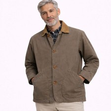 J. Cappotto Crew Barn Velluto a coste Collo Plaid Foderato Cachi Tan Uomo Taglia L LEGGI