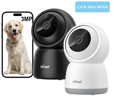 ieGeek 2.4G/5GHz WLAN 3MP Überwachungskamera Innen,Katzen Hunde Kamera Alexa
