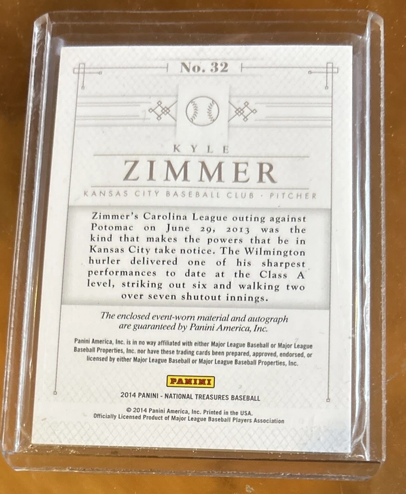 2014 帕尼尼国家宝藏剪影遗迹签名凯尔·齐默 #33/99 皇家 — 第 2/2 张图片