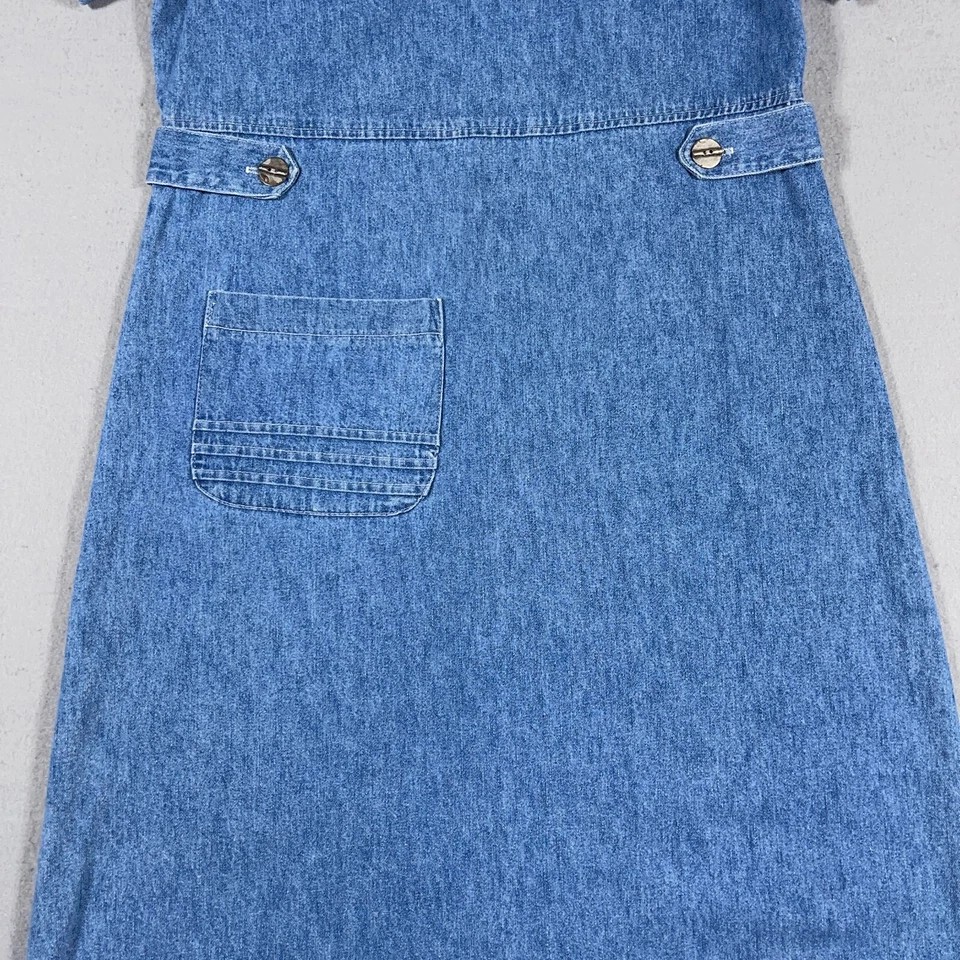 Vintage Denim Maxi Jean Dress Size 4 P Short Sleeve Prairie Retro Fashion Blue - Image 3 of 4