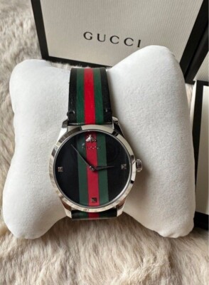 Gucci G-Timeless Quartz Tri-Color Dial Leather Strap Watch