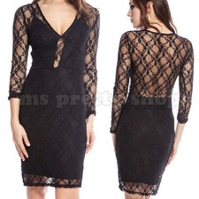Womens Black See-Thru Lace Appliqué Wiggle Pencil Party Dress Size M 10 12