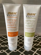 Raw Sugar Simply Hand Wash Lot 2  Raw Coconut / Mango & Green Tea /Cucumber New!