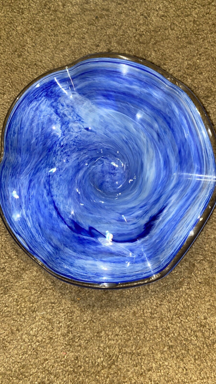 blue glass bowl Serving platter vintage murano