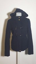 NEW Womens Divided by H M Full Zipped 2-Hook Black Hooded Outerwear Jacket Sz 6