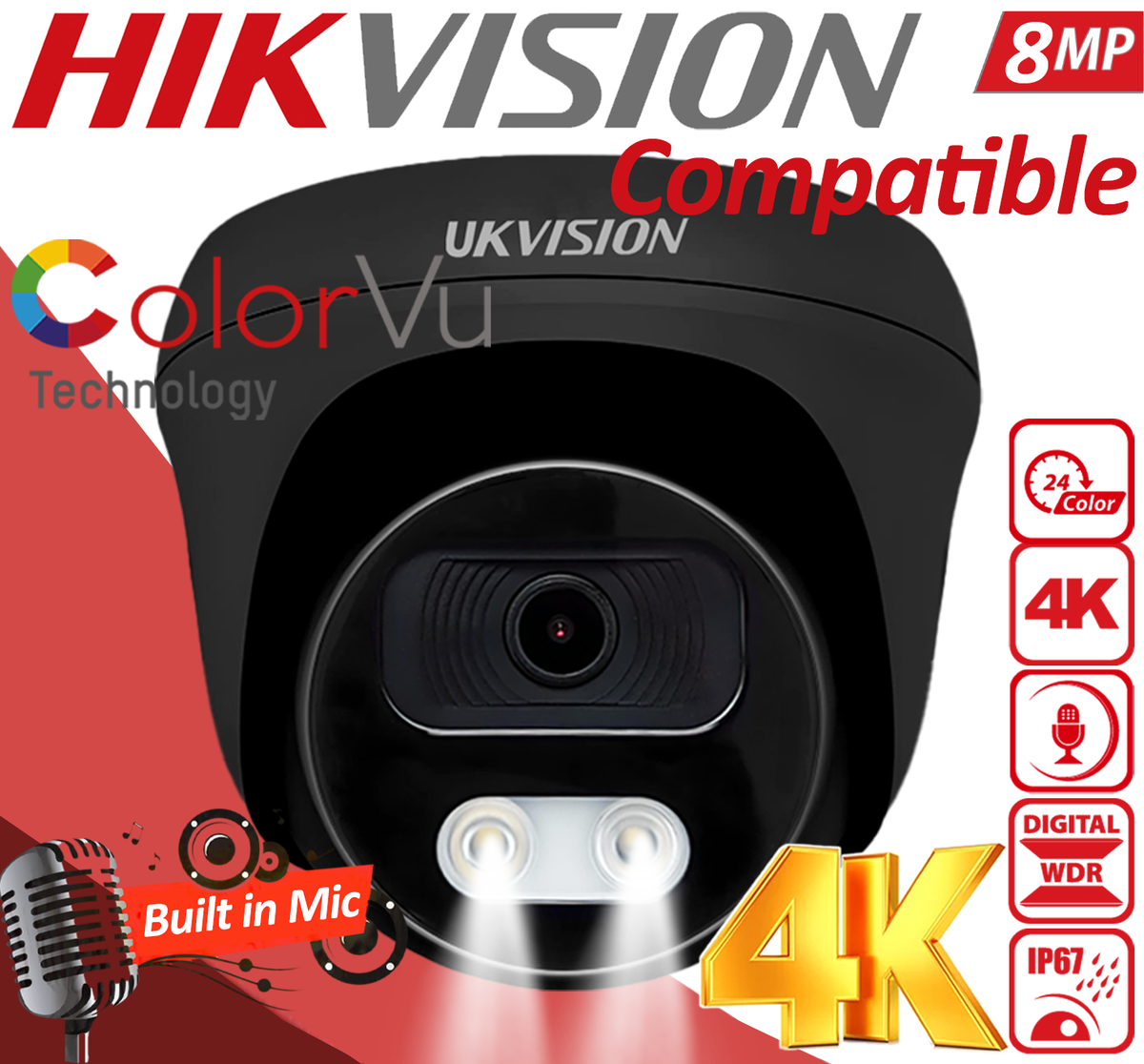 Telecamera 8MP 4K ColorVu Telecamera 8MP ColorVu Compatibile Hikvision - 4K, Visione Notturna A Colori, Obiettivo 2.8mm, Per CCTV Dahua DVR - Foto 6