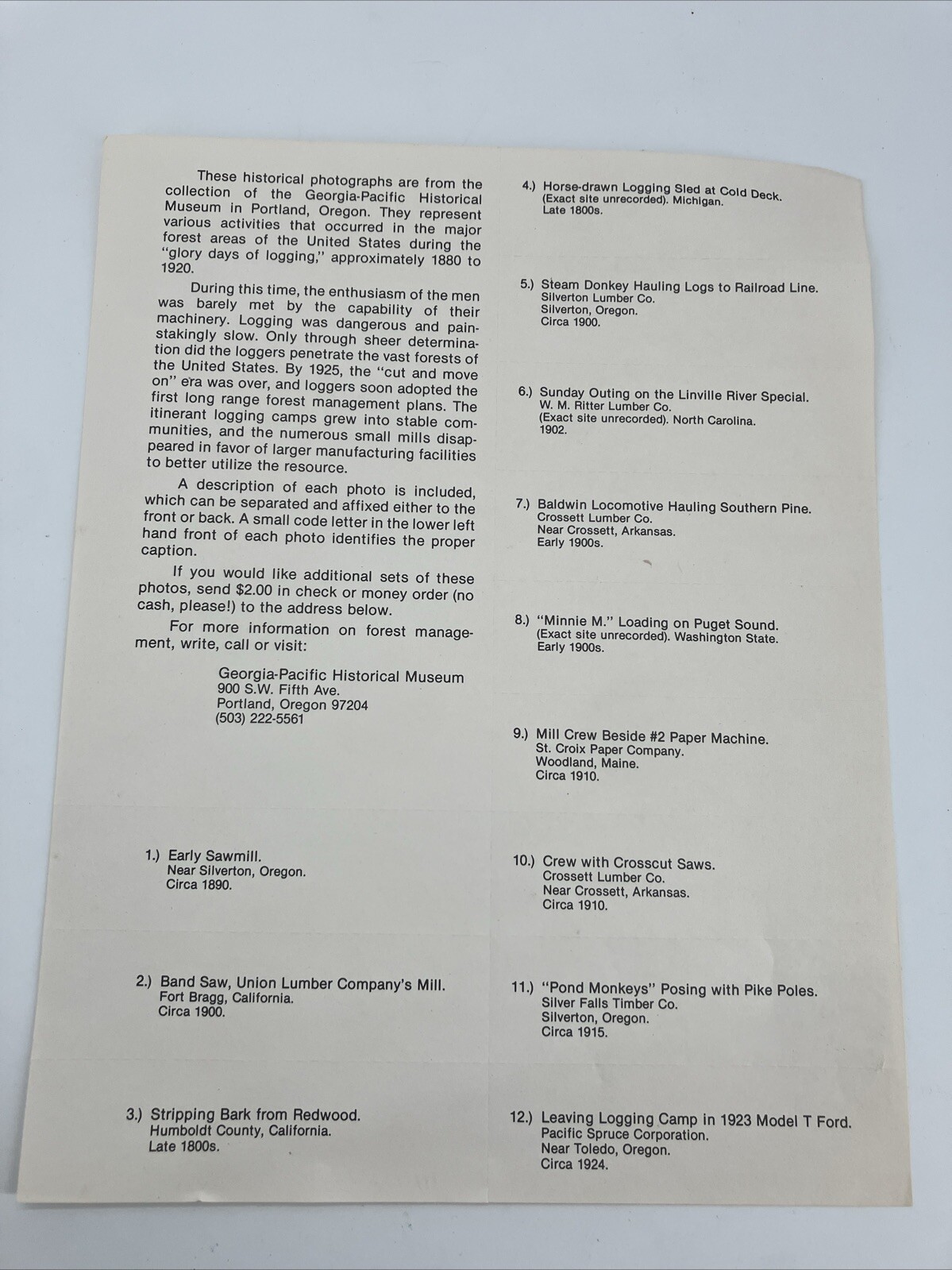 Lot Georgia Pacific Historical Museum 1880-1920 Glory Days Logging Photographs