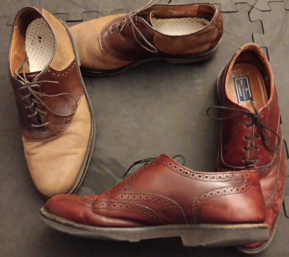 Lotto di 2 scarpe eleganti Oxford vintage da uomo taglia 10 5 classiche bostoniane in pelle