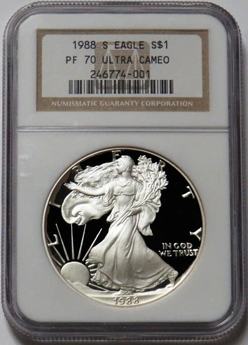 1988 S AMERICAN SILVER EAGLE $1 PROOF 1 oz COIN NGC PF 70 UC